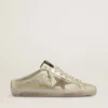 Super-Star Sabots in platinum foiled leather with beige suede star