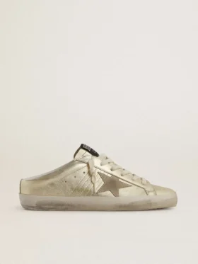 Super-Star Sabots in platinum foiled leather with beige suede star