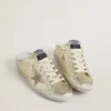 Super-Star Sabots in platinum foiled leather with beige suede star