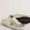 Super-Star Sabots in platinum foiled leather with beige suede star