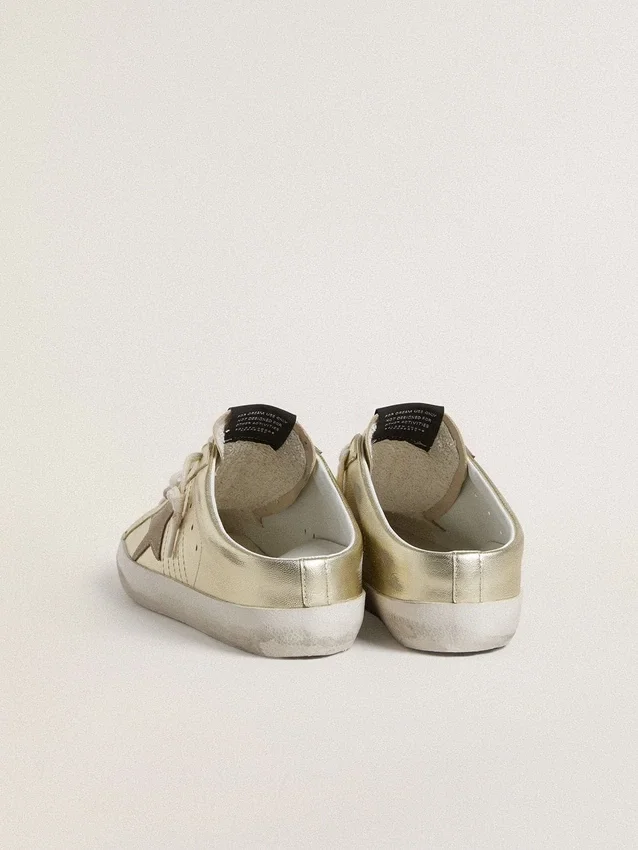 Super-Star Sabots in platinum foiled leather with beige suede star
