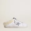 Super-Star Sabots in white leather with shearling lining and silver star