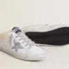 Super-Star Sabots in white leather with shearling lining and silver star