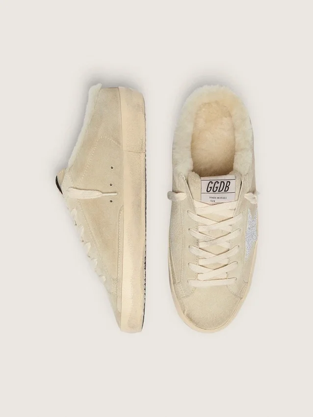 Super-Star Sabots with Swarovski crystal star and shearling lining