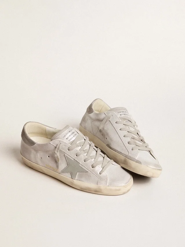 Super-Star sneakers in gray-white glitter-effect leather with leather star