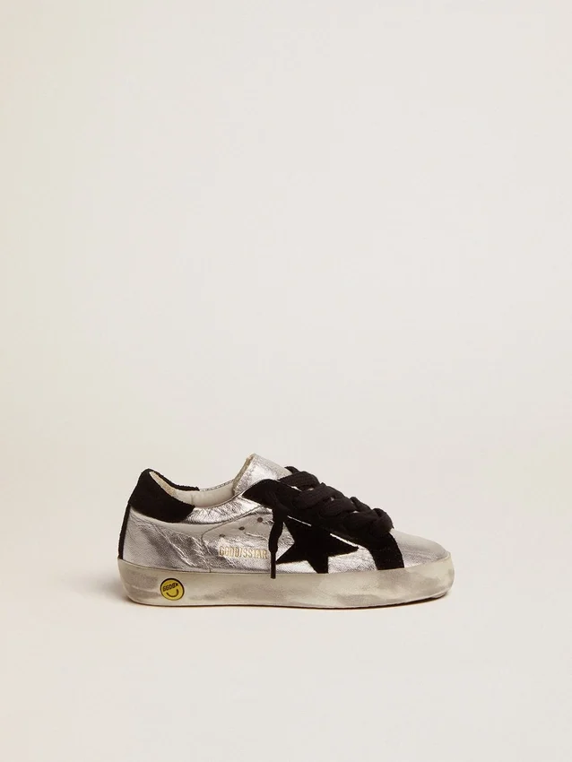 Super-Star sneakers in silver leather with suede inserts