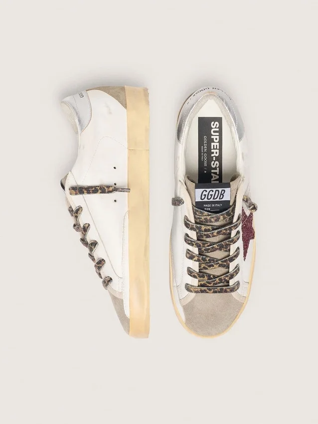 Super-Star with burgundy glitter star and silver heel tab