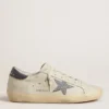 Super-Star with cream-colored leather star with Swarovski crystals and blue leather heel tab with lizard print