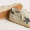 Super-Star with cream-colored leather star with Swarovski crystals and blue leather heel tab with lizard print