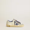 Super-Star Young with blue leather star and ice-gray suede inserts