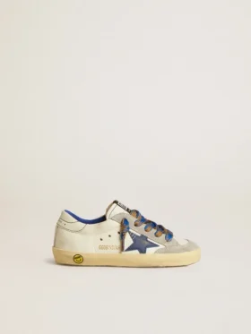Super-Star Young with blue leather star and ice-gray suede inserts