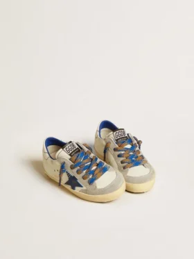 Super-Star Young with blue leather star and ice-gray suede inserts