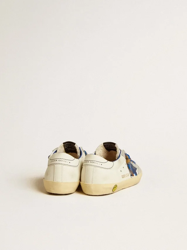 Super-Star Young with blue leather star and ice-gray suede inserts