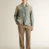 Tailored pants in sand-colored chevron linen blend