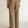 Tailored pants in sand-colored chevron linen blend