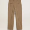Tailored pants in sand-colored chevron linen blend