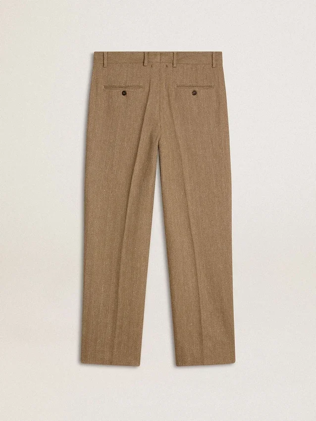 Tailored pants in sand-colored chevron linen blend