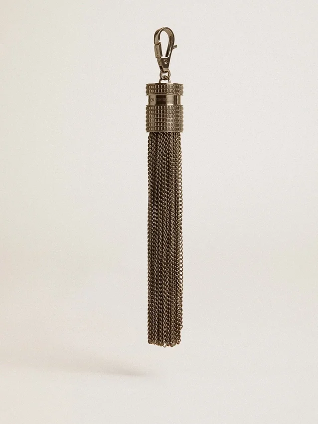 Tassel-shaped charm in silver-colored brass with crystals
