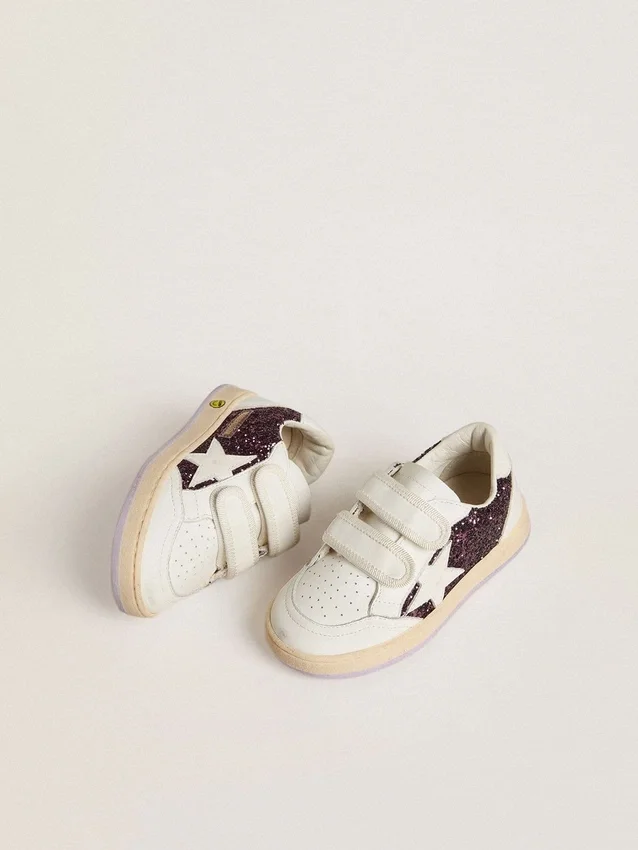 Teen Ball Star in purple glitter with white leather star and heel tab