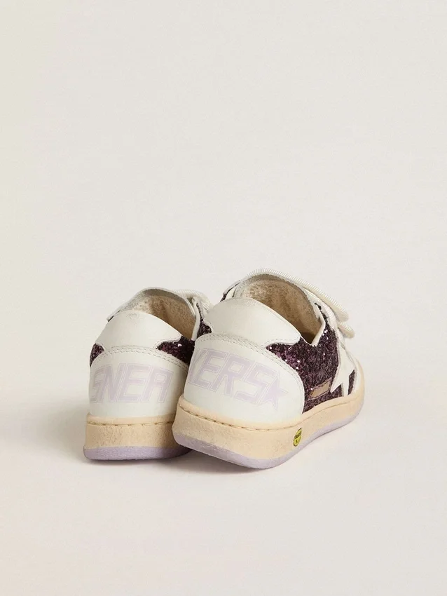 Teen Ball Star in purple glitter with white leather star and heel tab