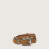 Thin Lace belt in hazelnut-colored nabuk with decorative inlays