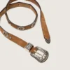 Thin Lace belt in hazelnut-colored nabuk with decorative inlays