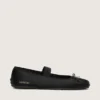 Étoile ballet flats in black satin with black embroidered star and elastic strap