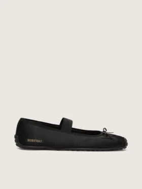 Étoile ballet flats in black satin with black embroidered star and elastic strap