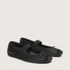 Étoile ballet flats in black satin with black embroidered star and elastic strap