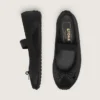 Étoile ballet flats in black satin with black embroidered star and elastic strap