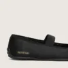 Étoile ballet flats in black satin with black embroidered star and elastic strap