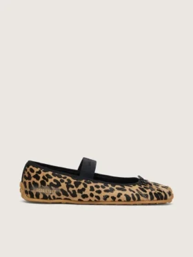 Étoile ballet flats in leopard-print pony skin with black embroidered star and elastic strap