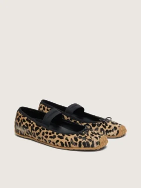 Étoile ballet flats in leopard-print pony skin with black embroidered star and elastic strap