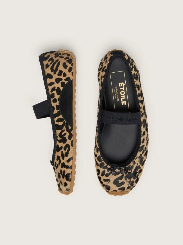 Étoile ballet flats in leopard-print pony skin with black embroidered star and elastic strap