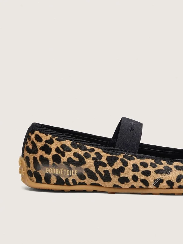 Étoile ballet flats in leopard-print pony skin with black embroidered star and elastic strap