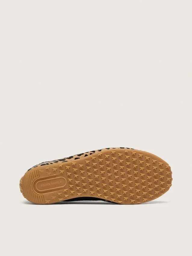 Étoile ballet flats in leopard-print pony skin with black embroidered star and elastic strap