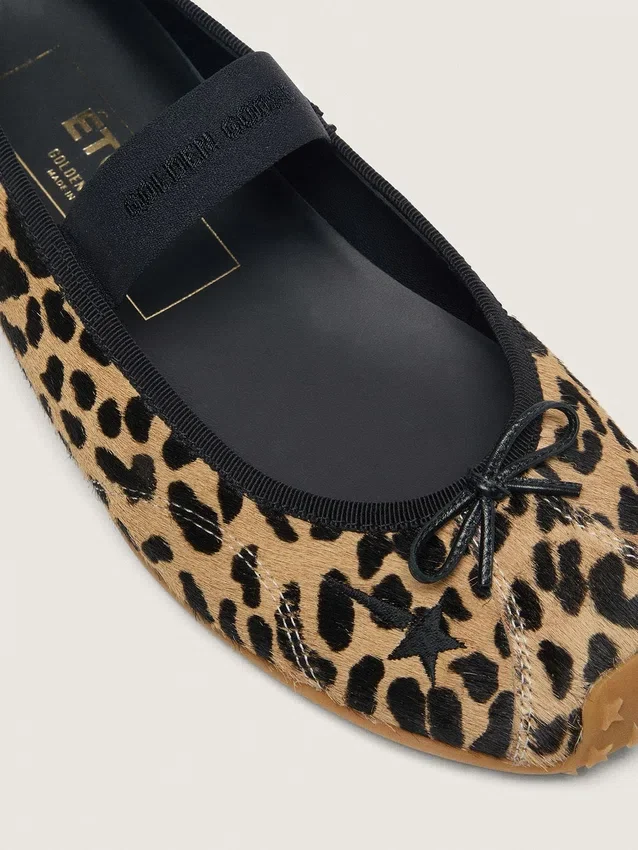 Étoile ballet flats in leopard-print pony skin with black embroidered star and elastic strap