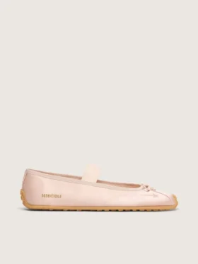 Étoile ballet flats in powder pink satin with powder pink embroidered star and elastic strap