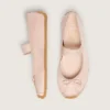 Étoile ballet flats in powder pink satin with powder pink embroidered star and elastic strap
