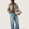 Men's long-sleeved sweater in tortoiseshell-brown linen jersey