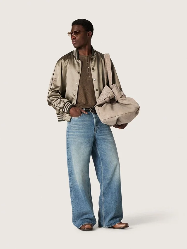 Men's long-sleeved sweater in tortoiseshell-brown linen jersey