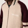 Unisex bomber jacket in white and burgundy jacquard knit