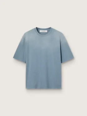 Unisex cotton T-shirt in baby blue with reverse print on the back
