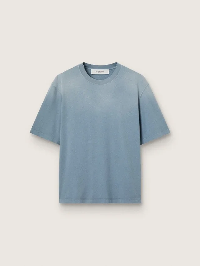 Unisex cotton T-shirt in baby blue with reverse print on the back