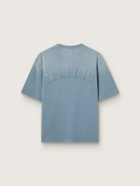 Unisex cotton T-shirt in baby blue with reverse print on the back