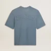 Unisex cotton T-shirt in baby blue with reverse print on the back
