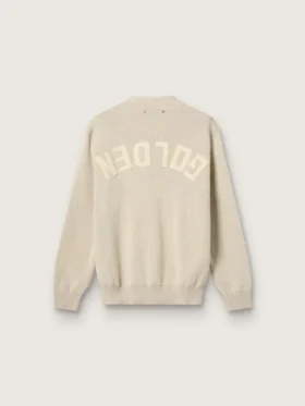 Unisex crew-neck sweater in beige cotton with patch on the front and logo on the back