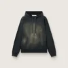 Unisex hooded sweatshirt in black cotton with a bleached effect