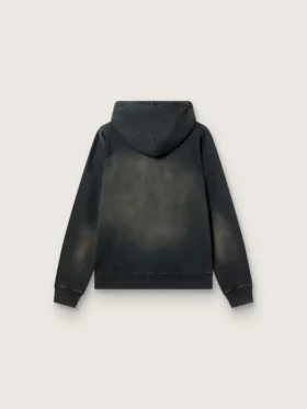 Unisex hooded sweatshirt in black cotton with a bleached effect