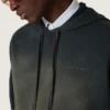 Unisex hooded sweatshirt in black cotton with a bleached effect
